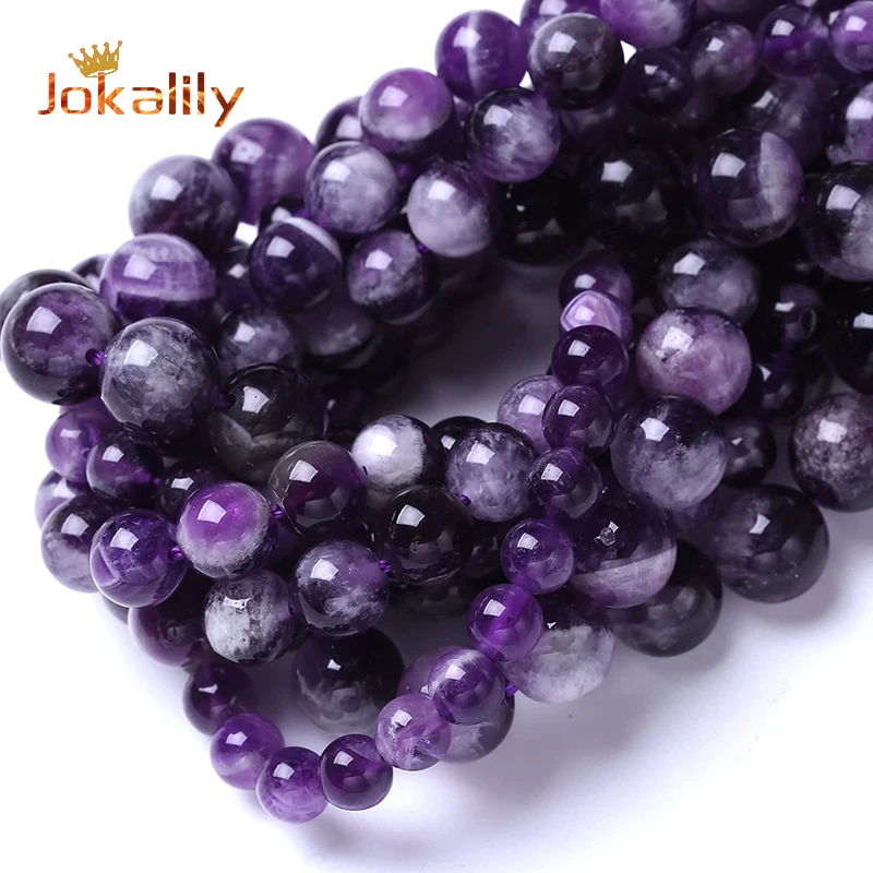 AAA+ Natural Dream Lace Amethysts Purple Crystal Stone Beads For Jewelry Making Round Beads DIY Bracelets 4 6 8 10 12mm 15