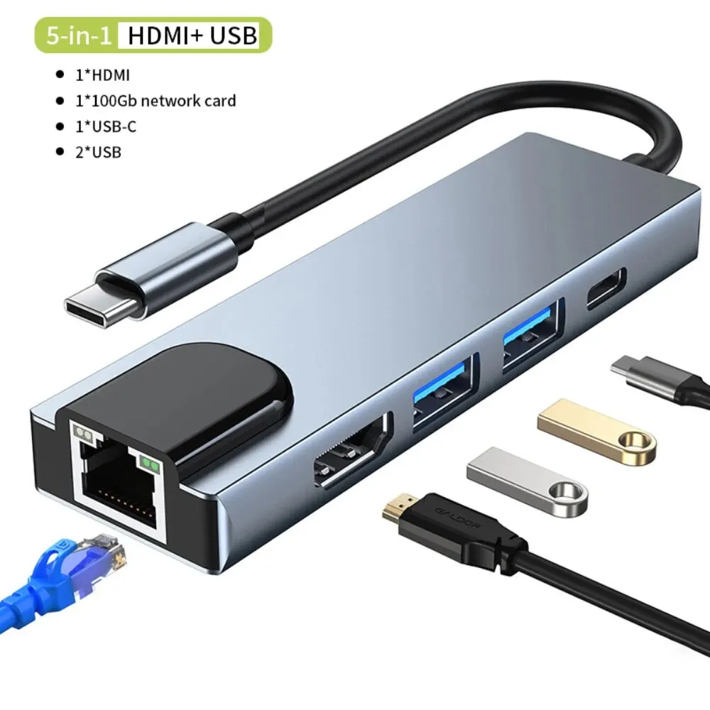 Laptop Docking Station 8 in 1 USB C Hub HDMI 100Mbps 65W PD 2 USB SD Card Reader USB C Dock Dual Monitor 4K@30Hz type c docking station docking station usb hub adapter usb hub converter