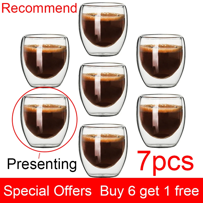 80ML Double Wall Glass Cup Transparent Handmade Heat Resistant Tea Drink Cups MINI Whisky Cup 100 centigrade Espresso Coffee Cup