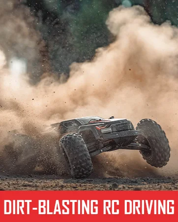ARRMA rc vehicle kicking up dirt 