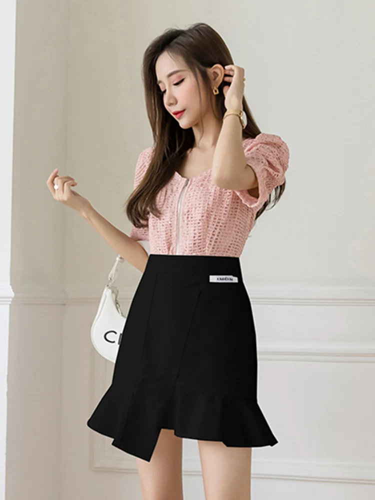 High Waist Was Thin, Ruffled Fishtail Skirt, Half-Length Skirt, Thin Summer Temperament, A-Line Package Hip Skirt, Women white denim skirt Skirts