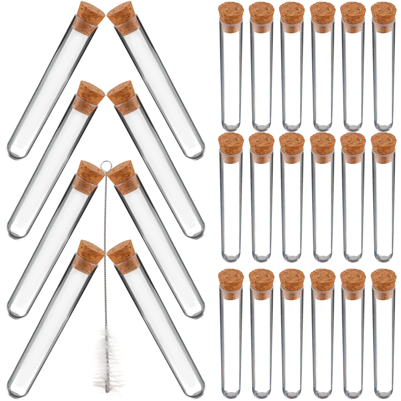 

50/ 100/ 200PCS Test Tubes with Cork Stoppers and Brush, 12x75mm, for Scientific Experiments, Party, Candy Storage