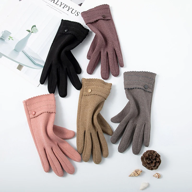 

Autumn Winter Women Thin Fleece Not Bloated Keep Warm Touch Screen Outdoor Cycling Drive Windproof Elegant Elasticity Gloves