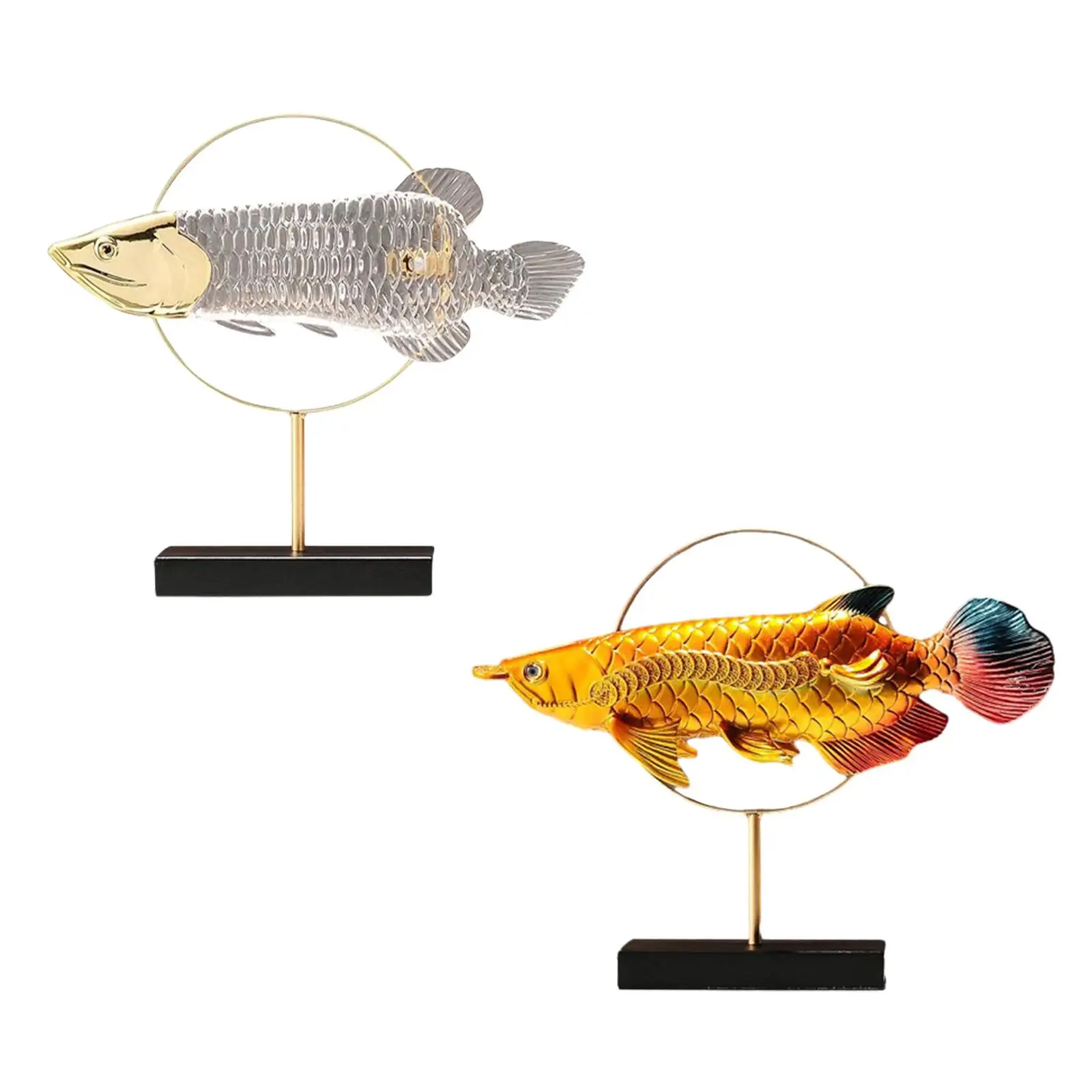 Resin Figurine Gift Golden Arowana Statue for Desktop Living Room Fireplace