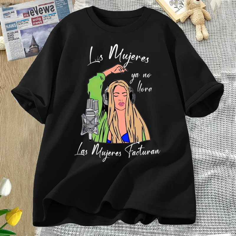 Shakira Las Mujeres Ya No Lloran T Shirt Per Le Donne Cotone Nero Karol G Tshirt Shakira Song Women Don'T Cry Tee Shirt Streetwear