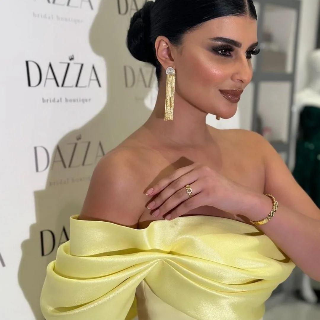 Sansa Yellow Off The Shoulder Shoulder Strapless Prom Dresses Backless فساتين للمناسبات الخاصة Ankle-Length vestidos de festa 4 Sansa Yellow Off The Shoulder Shoulder Strapless Prom Dresses Backless فساتين للمناسبات الخاصة Ankle-Length vestidos de festa - Image 4