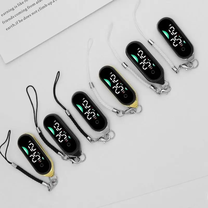 1Pcs 간단한 시간 표시 빛나는 학생 어린이 전자 시계 펜던트 휴대용 소형 시계 크리 에이 티브 끈