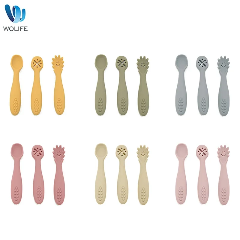 

3PCS Silicone Spoon Fork For Baby Utensils Set Feeding Food Toddler Learn To Eat Training Soft Fork Cutlery Children's Tableware