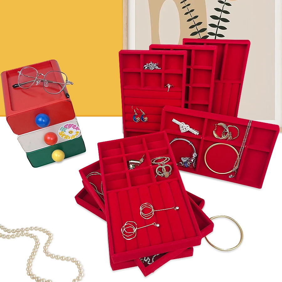 Flocking Jewelry Box Tray Velvet Organizer | Elegant Red Jewelry Packaging Display Box ... - SKU FJPT1303 - UGI Packaging