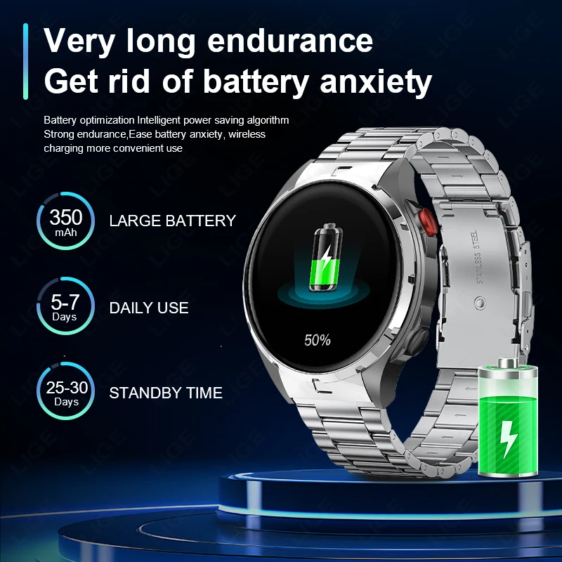 LIGE 2024 NFC 466*466 HD Screen Smart Watch Waterproof Sports GPS Tracker Men Smartwatch Local Music Player SOS Help Watches New