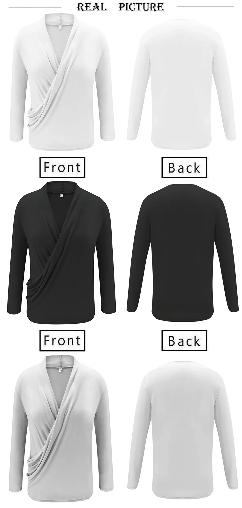 Women V Neck Long Sleeve Pleated Wrap Top