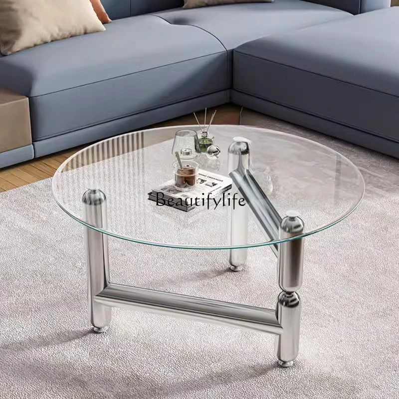 

Simple Coffee Table Living Room Home Nordic Creative round Table Side Stainless Steel Glass