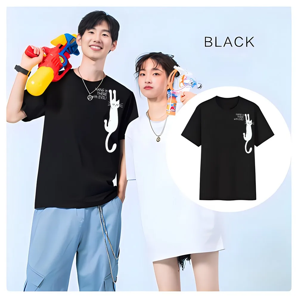 

T Shirt for Men Korea Summer T-shirt Men's Big Size 100% Cotton Graphic Men Clothes Black Short Sleeved Anime Sports Tshirt