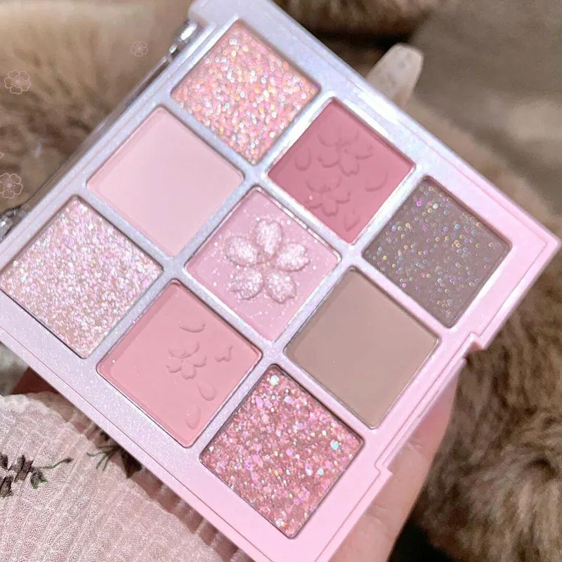 New Nine-color Eyeshadow Palette Rose Pink Nude Brown Low Saturation Pearly Matte Glitter Eye Shadow Long-lasting Eye Makeup 5
