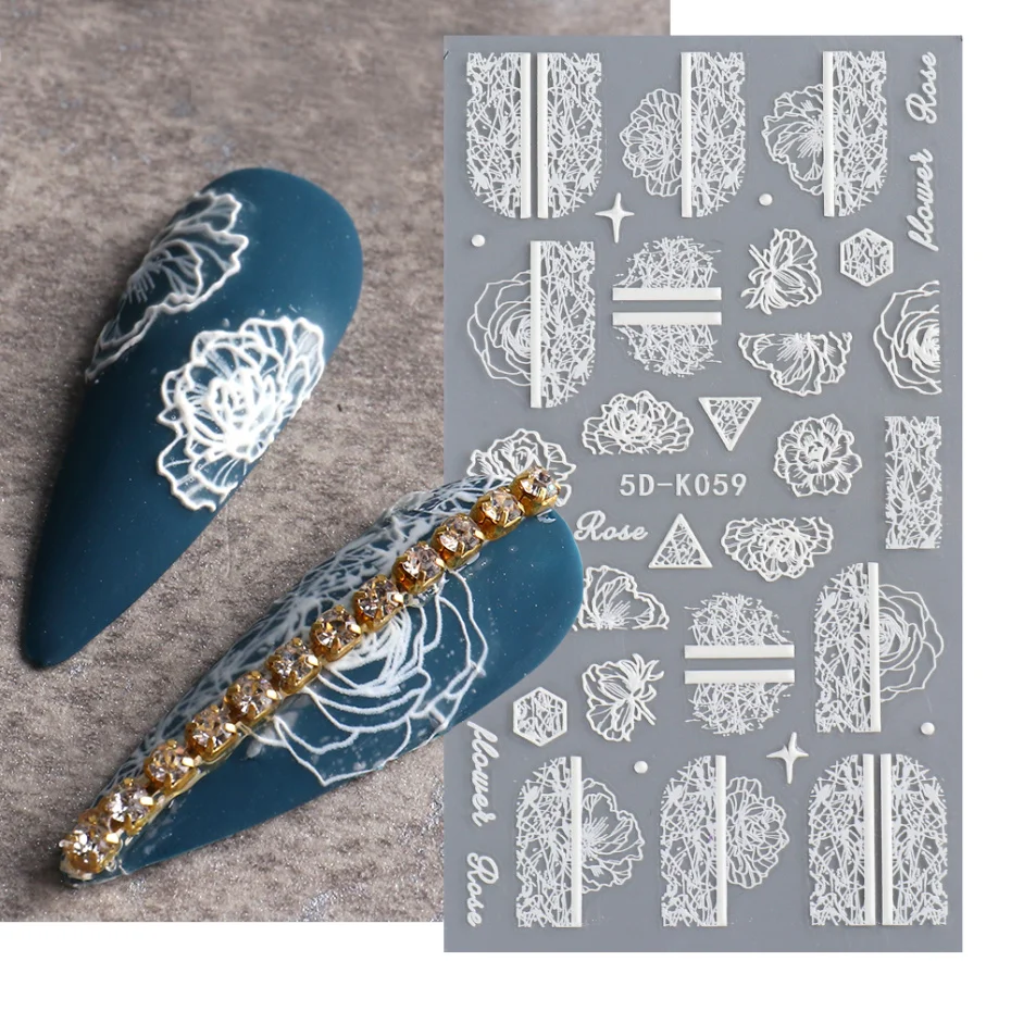 1PCS 5D Nail Stickers Flowers Lace Gel Decals Acrylic Engraved Sliders Embossed Foils Manicure Nail Art Decorations