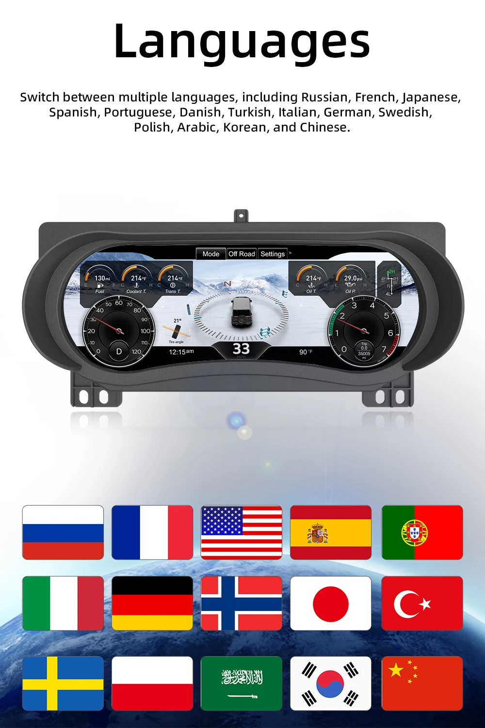 12.3”Digital Dashboard Upgrade Kit for Wrangler JL 2018-2023 Speedometer LCD das