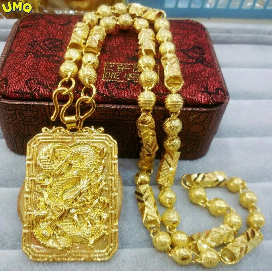 2290179-42af4f.jpg S816649fc3fd74b51b372bff3bc751814W Euro Plated 100% Real Gold 24k 999 jewelry men's solid hexagonal chain with dragon pendant 999 headwear color protection Jewelry Mallzona