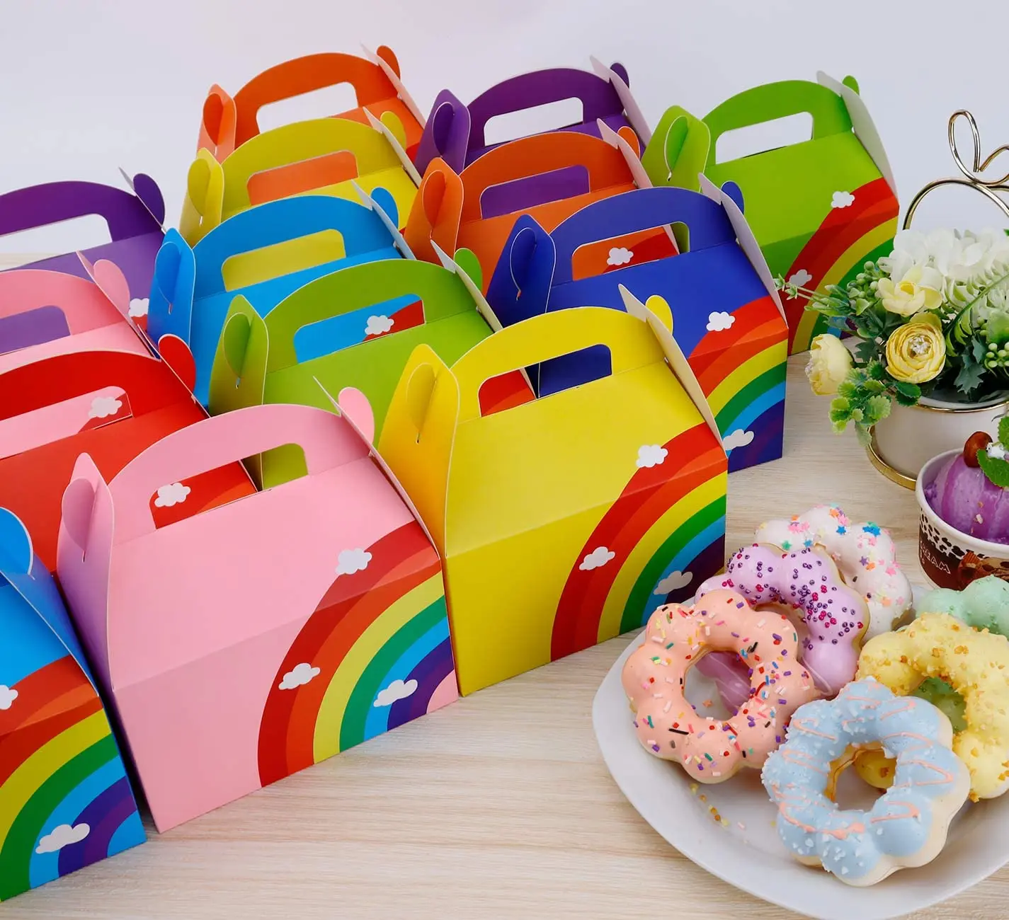 2-8pcs Rainbow Party Favor Treat Cake Boxes Thickened Paper Gift