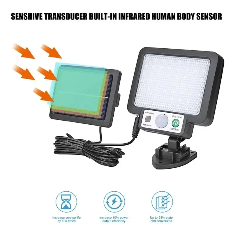 Solar Wall Light LED Split 3 Mode Waterproof Motion Sensor Lamps for Garden Street Garage Security
