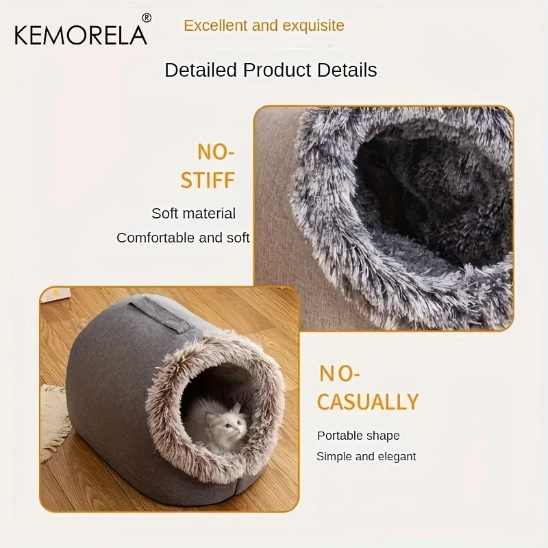 KEMORELA Cat Bed Comfortable Pet Sleeping Bed, Portable Cat Bed Warm And Thickened Pet Bed With Handle Portable Cat Bed_voghion.com