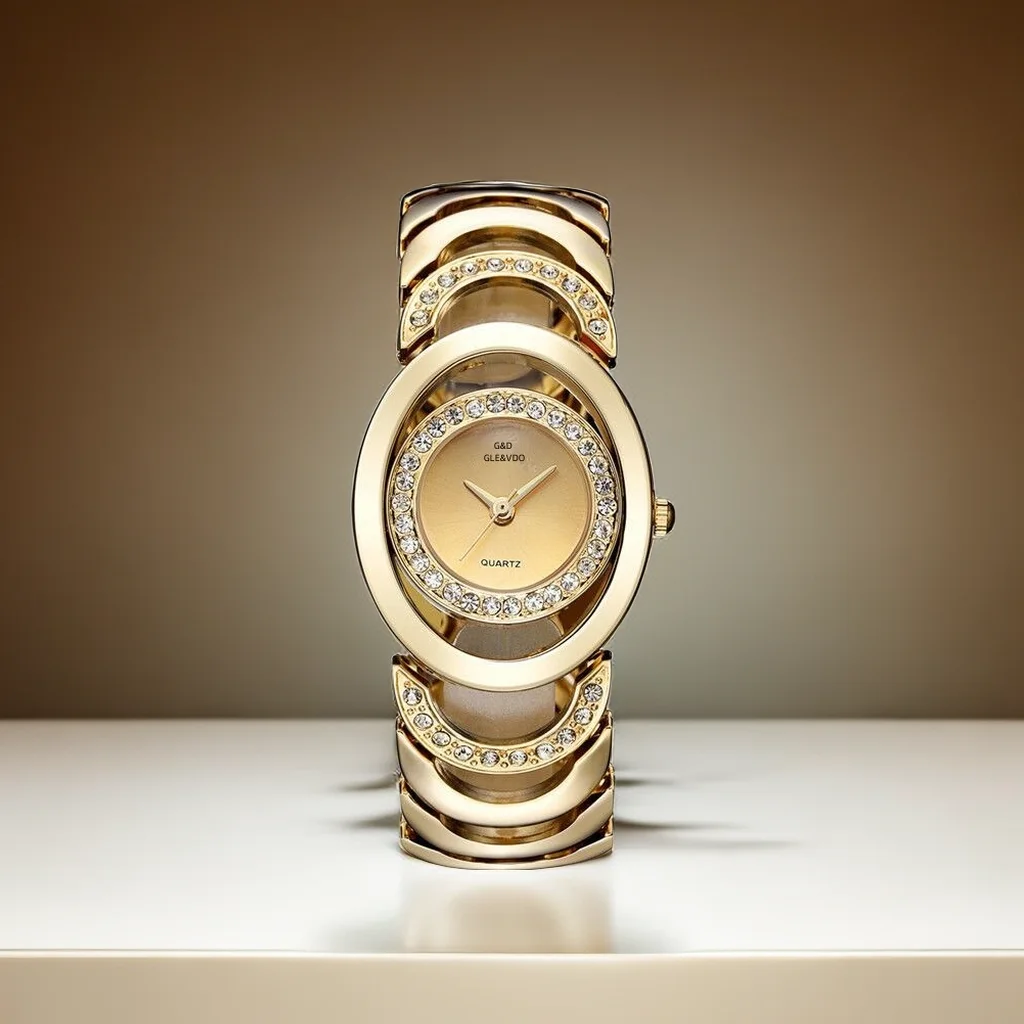 G&D Luxury Quartz Watch Set With Rhinestone Circular shape Dial Hollow Electroplate Quartz Wrist Watch For Ladies Fashion
