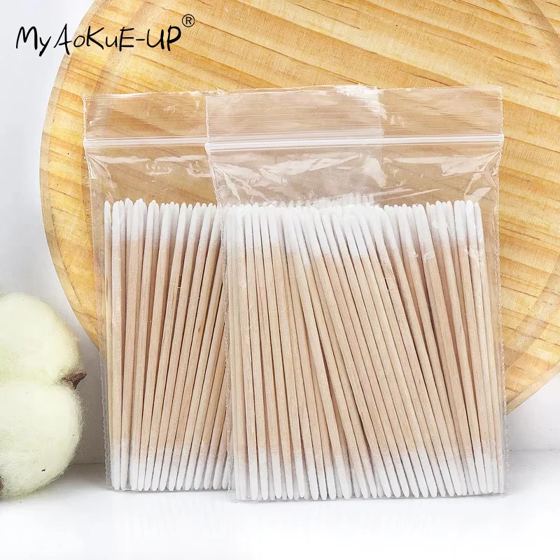 Makeup Brushes 100/300 Pcs Disposable Ultra-small Cotton Swab Brush Lint Free Micro Wood Eyelash Extension Glue Removing Tools