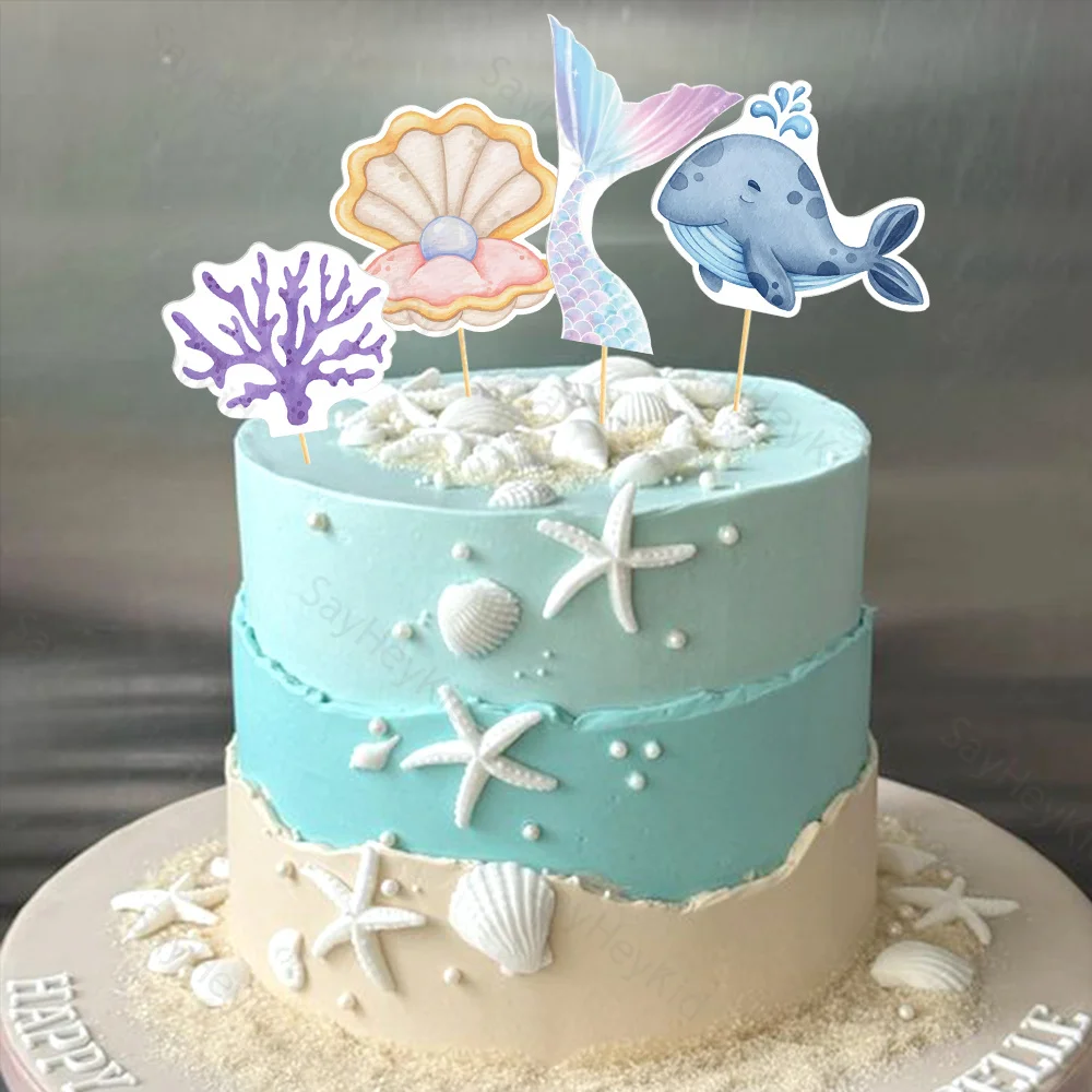 Onder De Zee Taarttoppers - Oceaan Dieren Cupcake Toppers Voor Feestdecoratie | 6 Stuks + 15 Ballen