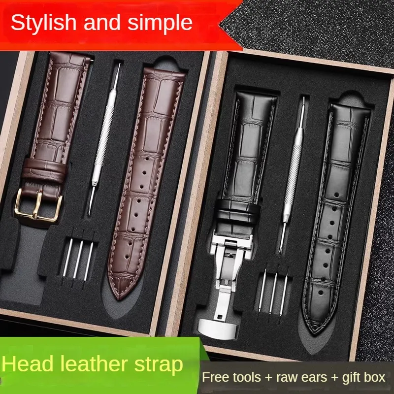 

Genuine Leather Watch Strap With Flat Interface For Various Brands 12/14/15/16/17/18/19/20/21/22/23/24mm