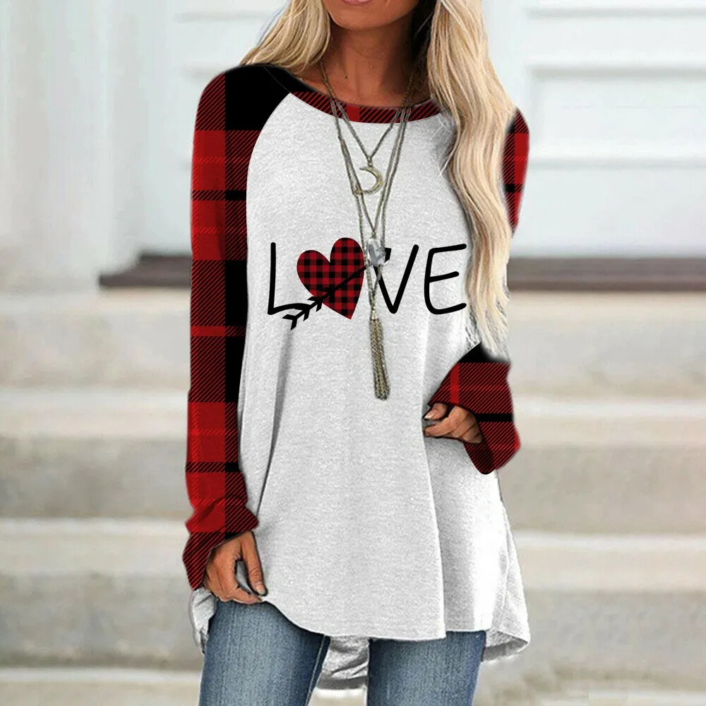 

European and American women's street trend round neck T-shirt casual loose sports simple and versatile long sleeved T-shirt