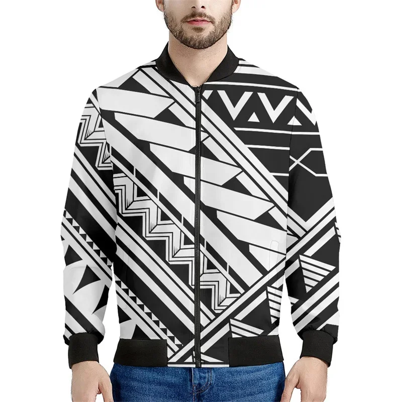 thumbnail image 1 of Chaqueta con cremallera maorí en blanco y negro para hombres y niños, sudadera de gran tamaño con estampado 3D, chaquetas bomber de manga larga para primavera y otoño, 1 of 5