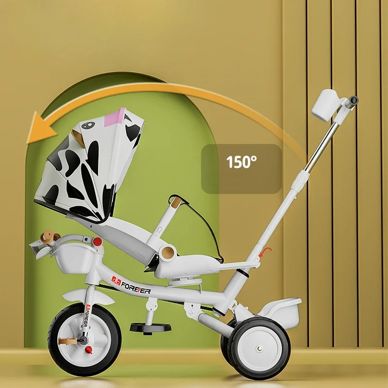 Outdoor children's three-wheel stroller Lightweight foldable baby stroller Multifunctional children's riding tricycle
