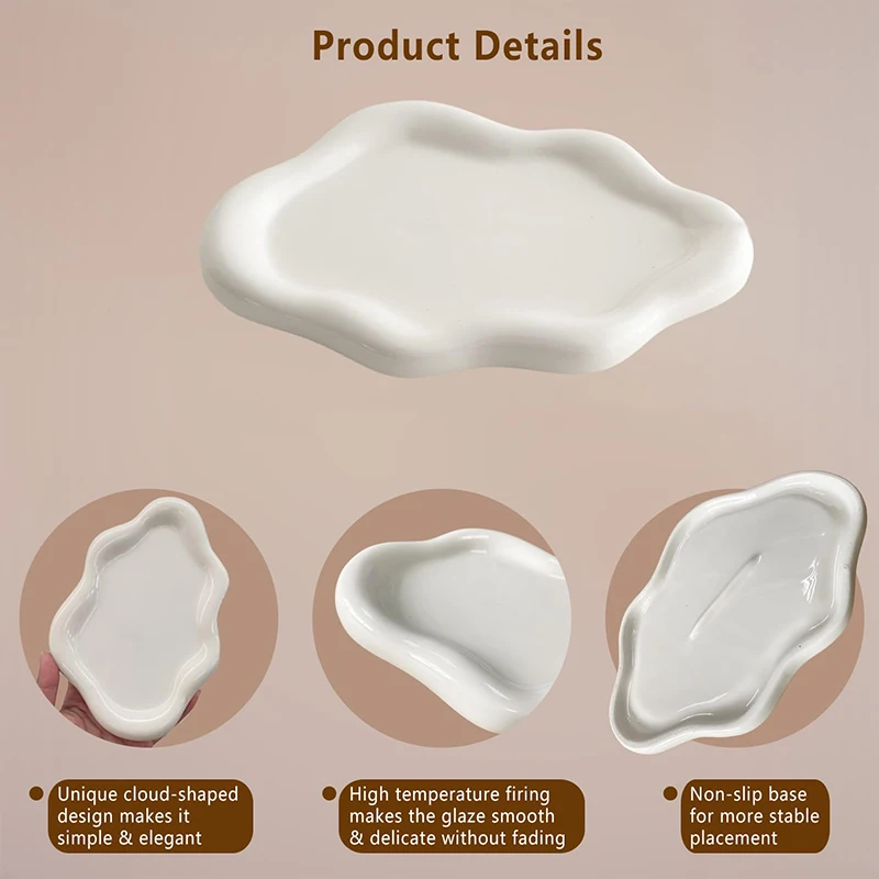 Jewelry Dish Creative White Cloud Shape Ceramic Plate Carving Plaster Decor Watch Keys Tray Holder Household Storage Ornament jewelry tray