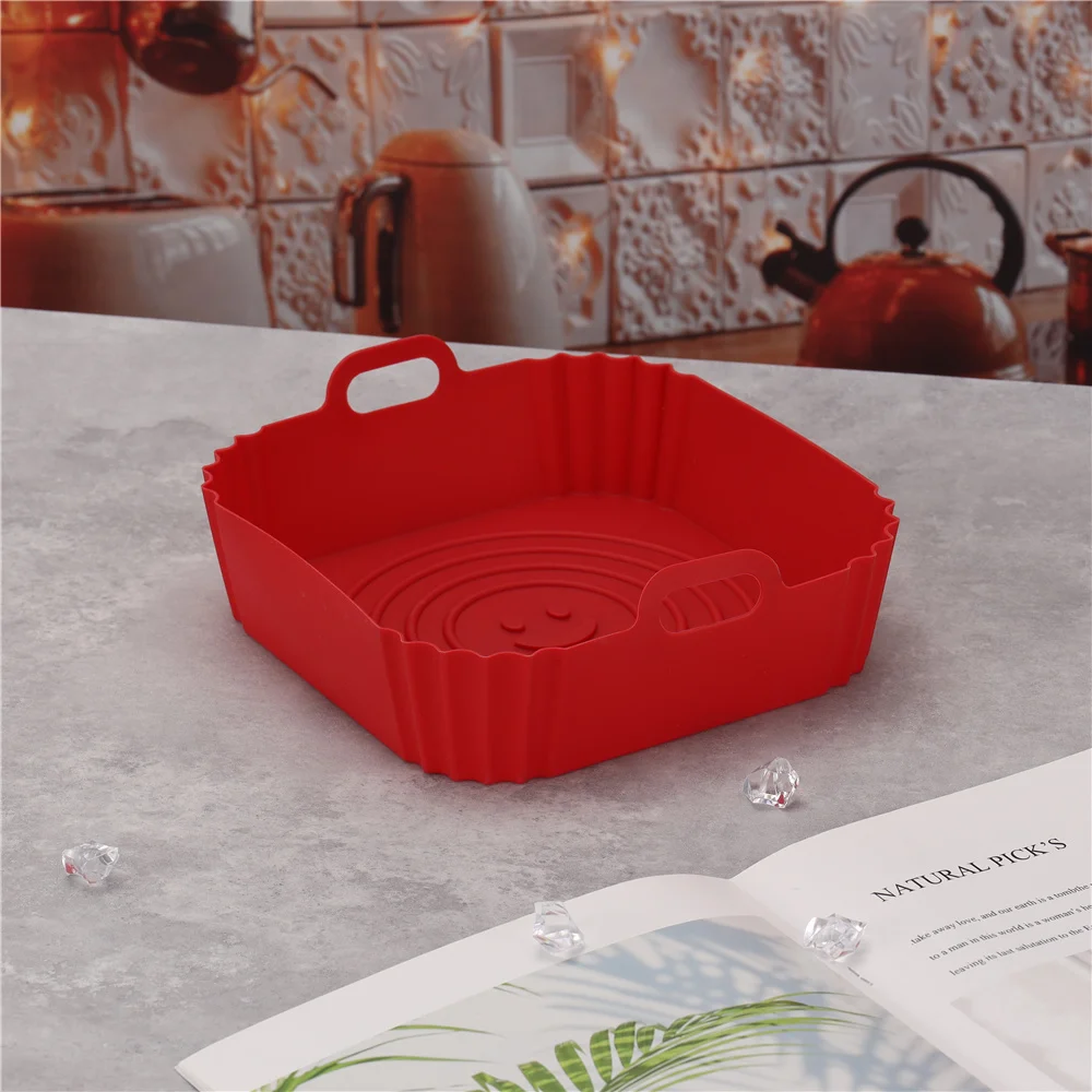 Airfryer Silicone Basket Square Silicone Tray for Airfryer Easy Clean Dish Liner Pizza Plate Grill Pan Mat Air Fryer Accessories