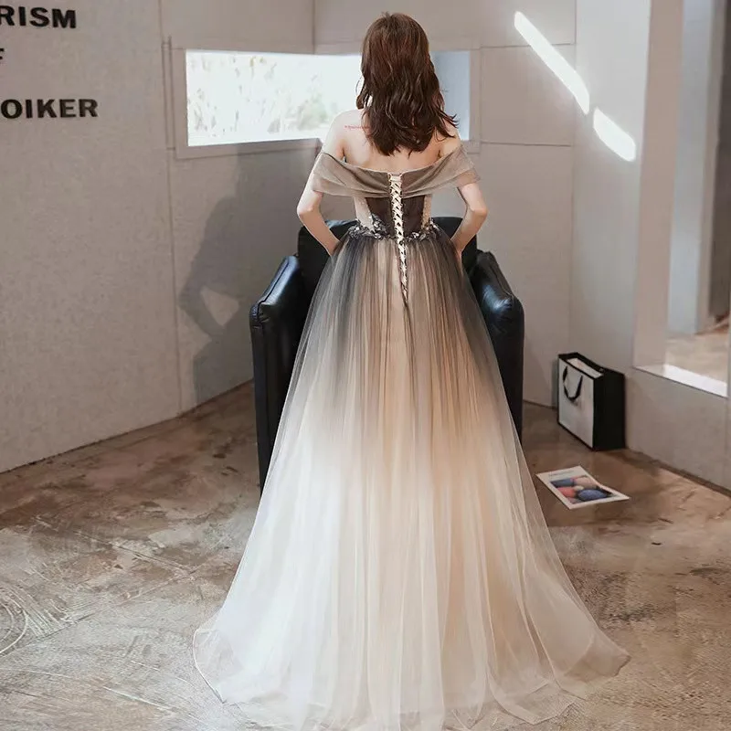 Elegant Strapless Prom Dresses A-Line Starry Brilliant Appliques Sexy Off The Shoulder Backless Bandage Banquet Party Host Gowns