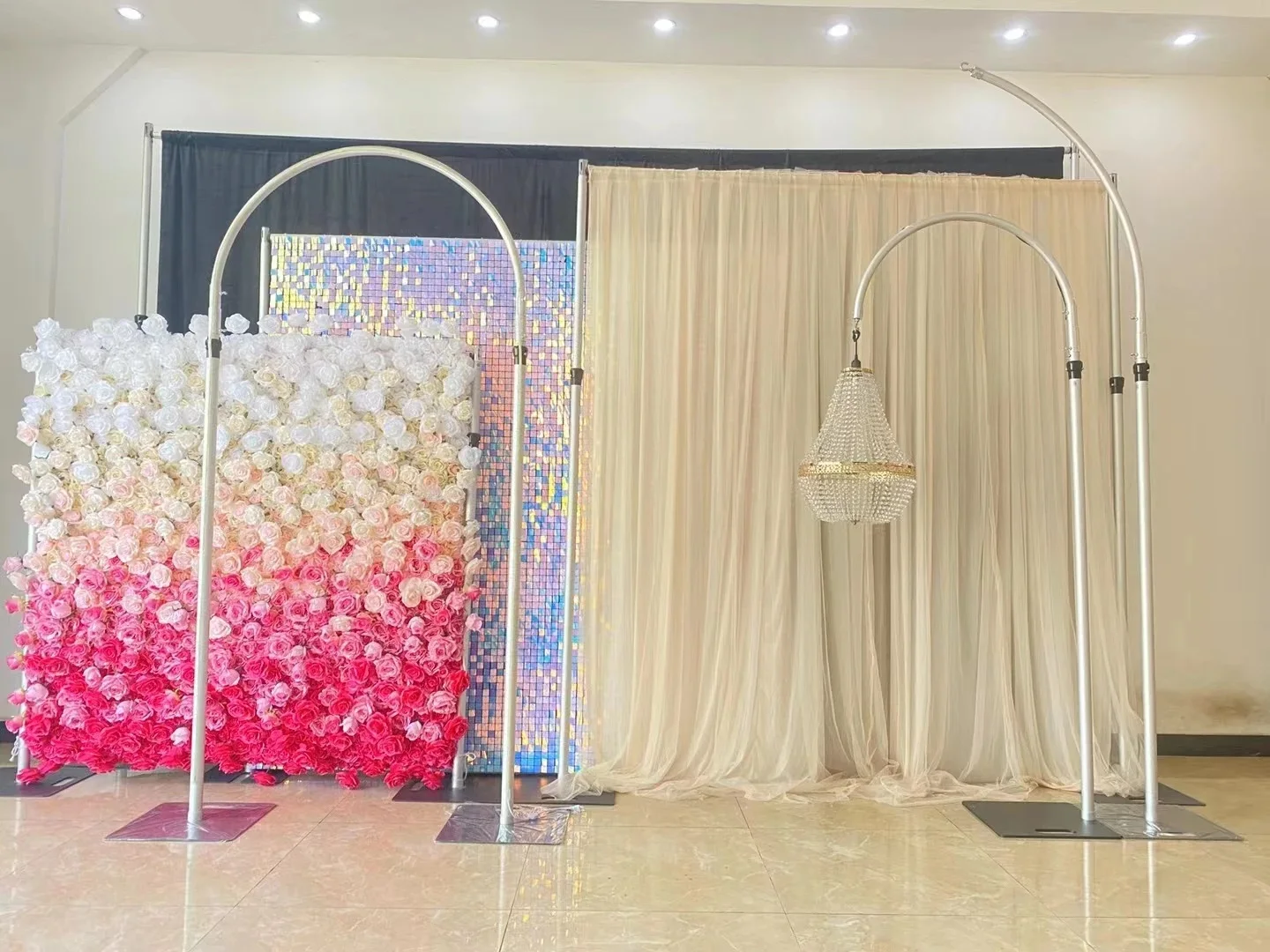New Wedding Metal Black White Arch Stand Hanging Chandeliers Wedding Stand Decoration