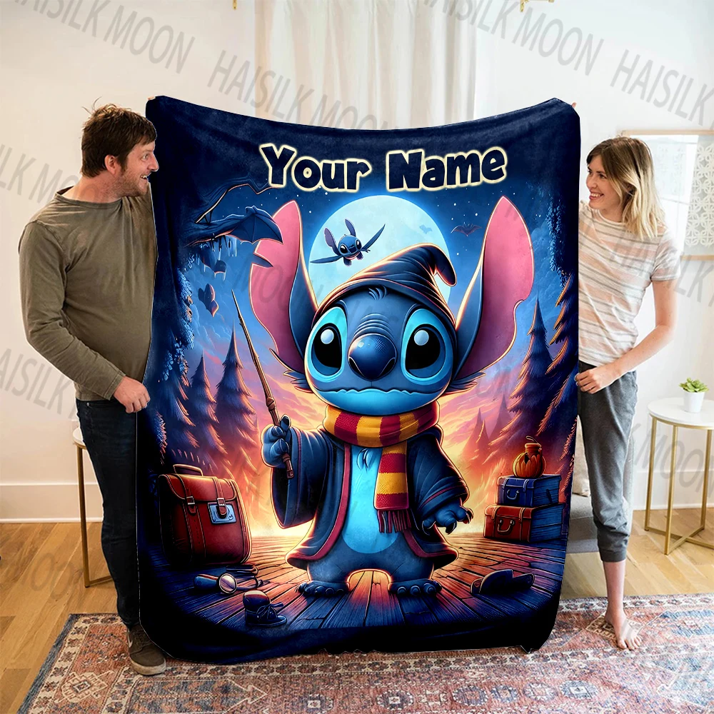 (Memo U Name)Customized Name Disney Stitch Printed Blanket All Seasons Multi-purpose Blanket Suitable for Sofa Travel Car Bed 5