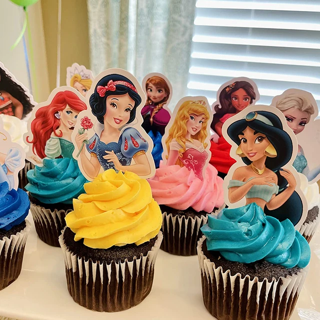 Decorações para topo de bolo de princesa da Disney, artigos de decoração de  festa de aniversário, todas as princesas