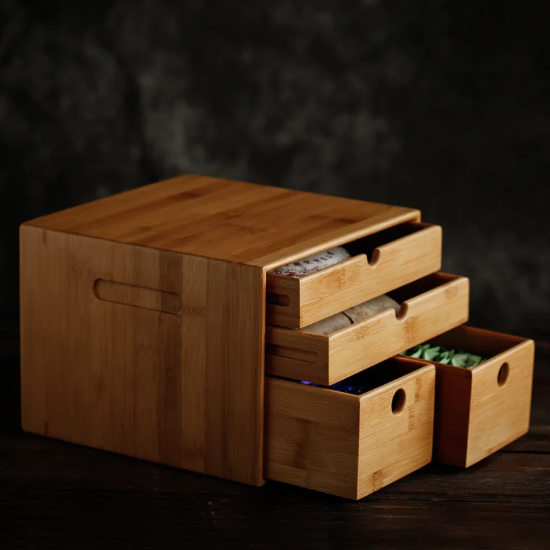 Bamboo Tea Box Puerh Tea Cake Box Simple Storage Organizer Multi-layer Leaf Boxes Home Gift