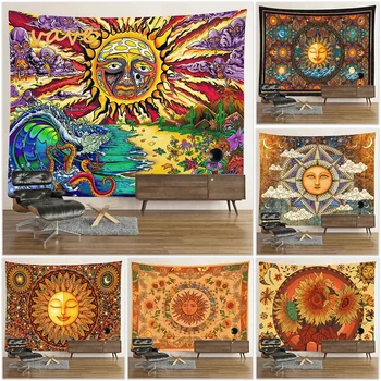 Tarot soleil lune Mandala tapisserie tenture murale Boho Hippie sorcellerie astrologie tissu tissu tapisserie esthétique chambre décor 1