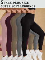 5 Pack Plus Size Super Soft Leggings for Women, High Waisted Tummy Control No See Through Workout Yoga Running Pants Leggings - Image 2