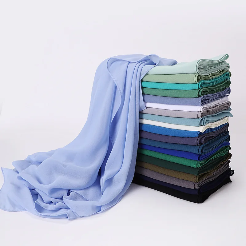 90*90CM Headwrap 무거운 시폰 스퀘어 스카프 이슬람 Hijabs 여성 Underscarf 패션 캐주얼 일반 색상 Hijab