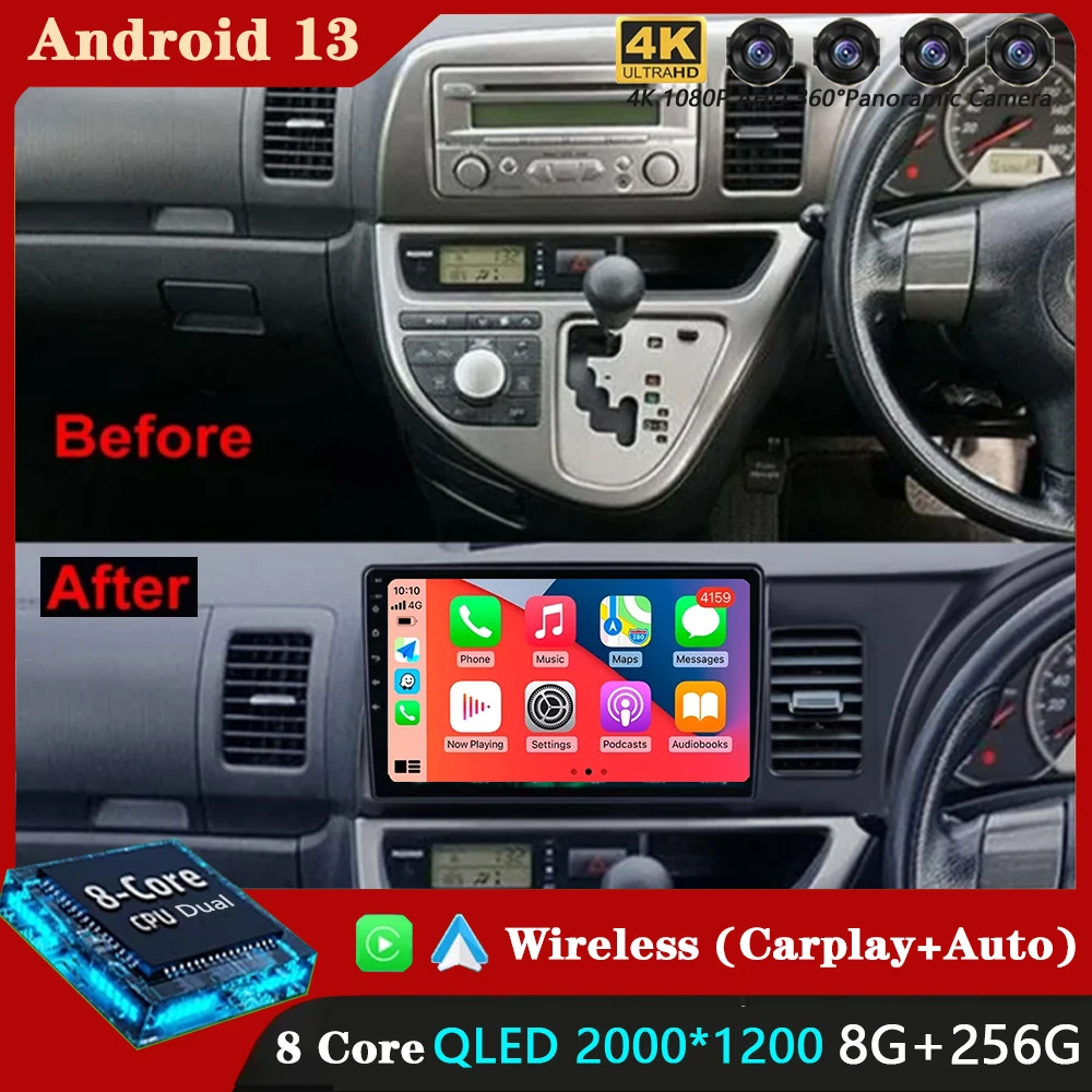 

Android 13 Carplay Auto For Toyota Wish XE10 2003 - 2009 Car Radio Multimedia Video Player Navigation GPS No 2Din 2 Din DVD DSP