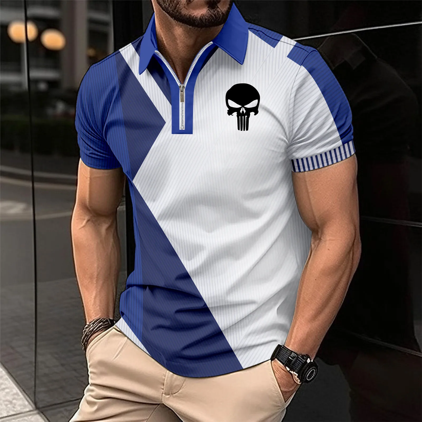 

Skull print Summer Quick Dry Polos T-shirts Mens Breathable Sport Hiking Tee shirts Casual Golf Polos T-Shirt Work Tops