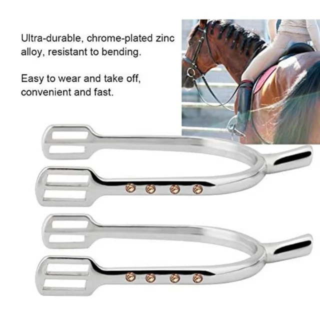 1 Pair English Spurs with Straps for Women Zinc Alloy Chrome Plated Equestrian Spurs Round Spurs with Rhinestone 4