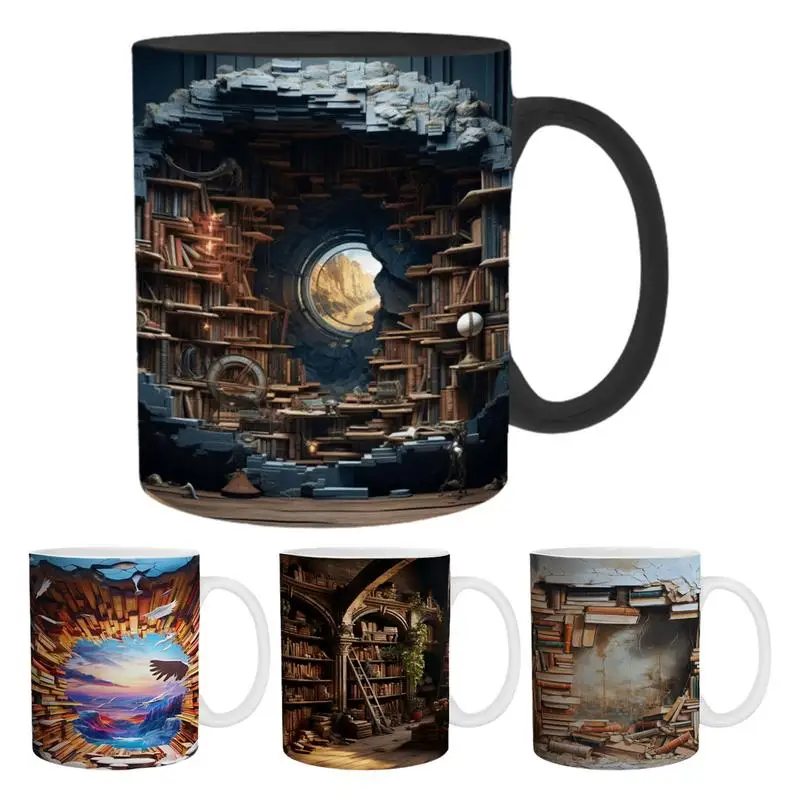 

11oz 3D Bookshelf Mugs Ceramic Water Cup Library Shelf Space Design Books Lovers Coffee Mug For Birthday Christmas Gifts