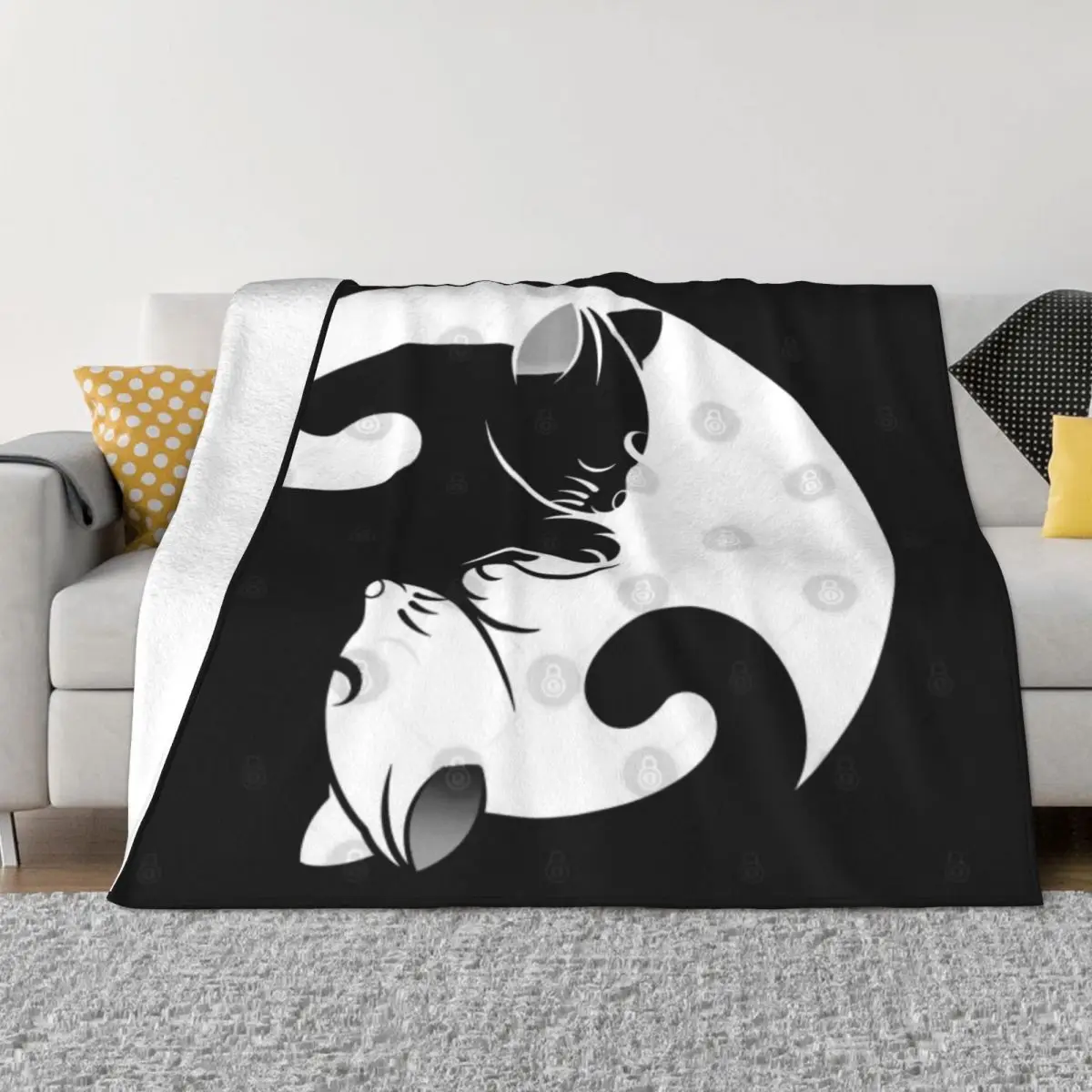 

Minimalist Cat Neko YinYang Soft Micro Fleece Blanket Personalized Portable For Living Room Multi Styles