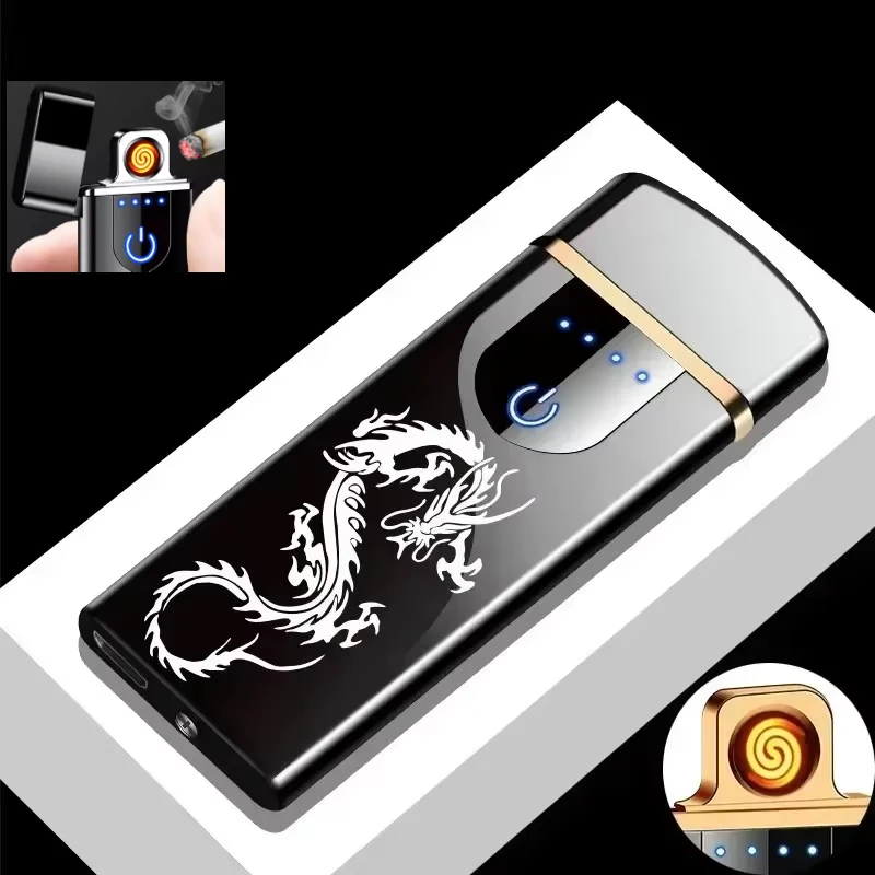 New Electric Lighter, Metal Double Arc Windproof LED Screen Touch Ignition Lighter, USB Charging Portable Lighter, Men's Gift