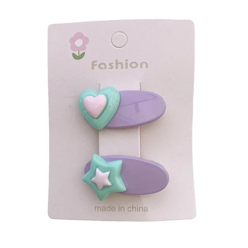 

2/card cream color contrast heart star oval glossy hair clips bb clip cute dopamine girls and children's hair accessories
