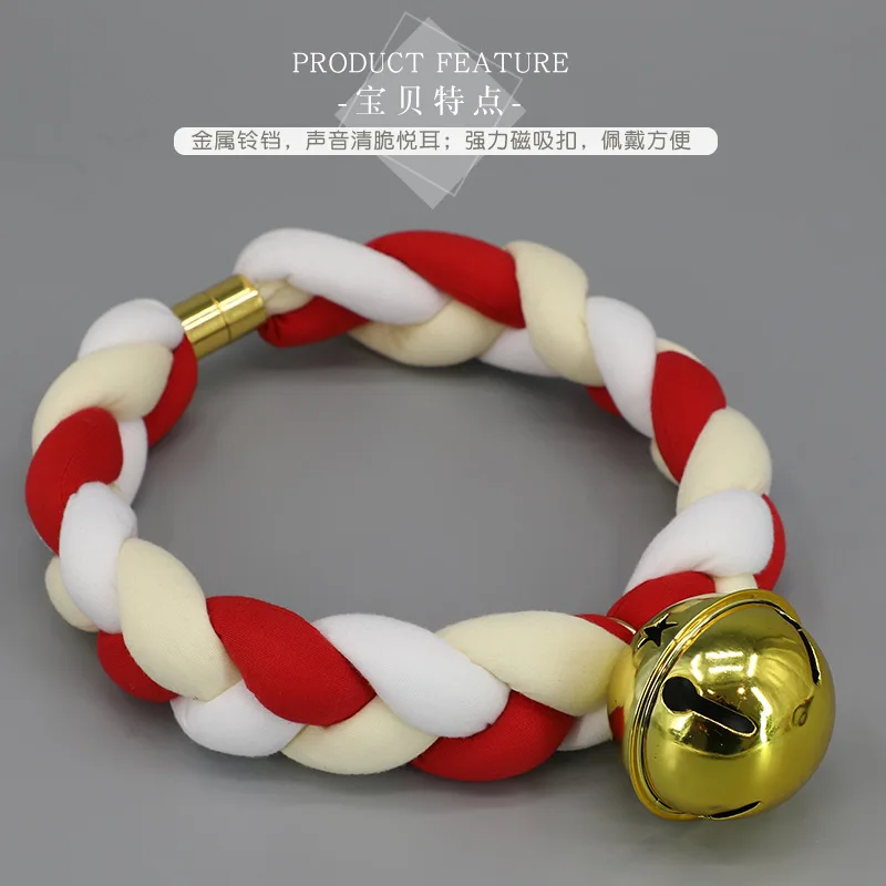 Christmas Braided Choker Necklace Man Women Halloween Party Animal Cosplay Prop Cotton Rope Bell Collar Festival Accessory