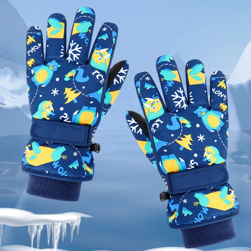 Children Kids Ski Gloves Winter Snowboard Snow Warm Glove Boys Girl Waterproof Thicken Mittens Keep Finger Warm Winter Gloves Ski Gloves